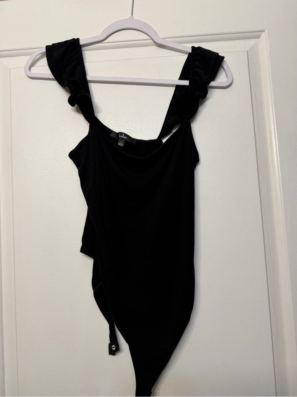 Lulu's Black Ruffle Strap Scoop Bodysuit